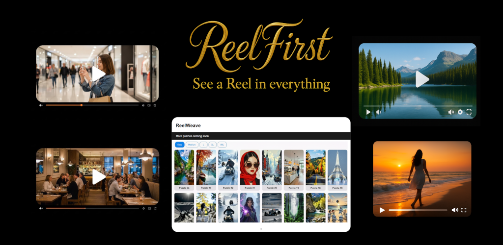 ReelFirst feature graphic showing the puzzle-to-video experience